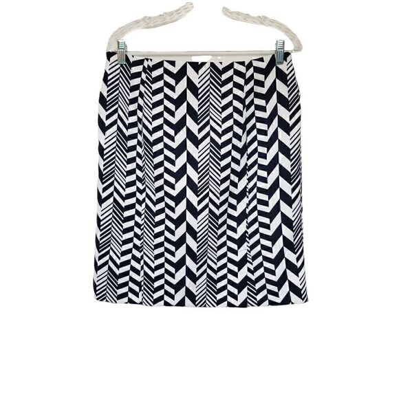CATO Women's Pencil Skirt 10 Stretch Navy/White Geometric Double Back Slit - Picture 1 of 6